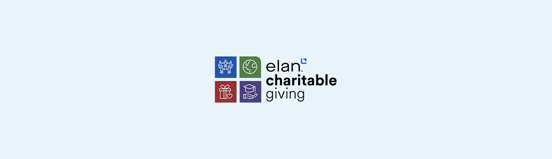 Elan Charitable Giving Logo on a pale blue background